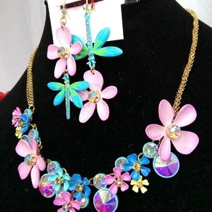 COPY - Betsey johnson pink flower and Dragonfly earings.set.